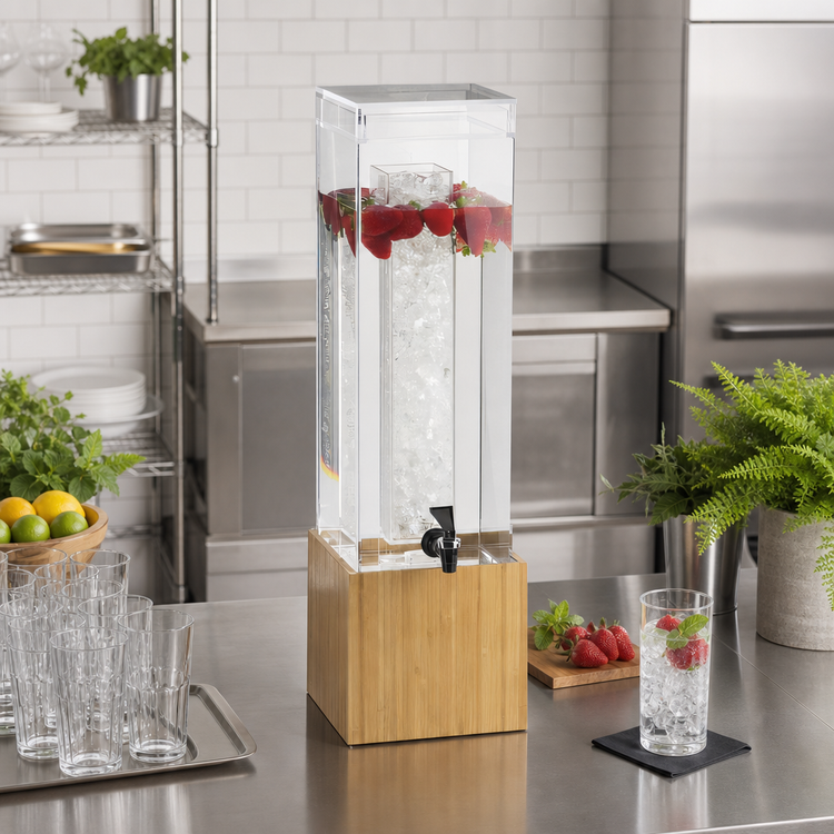 Product image #2 for Cal-Mil Bamboo 1.5 Gallon Acrylic Beverage Dispenser with Infusion Chamber and Drip Tray