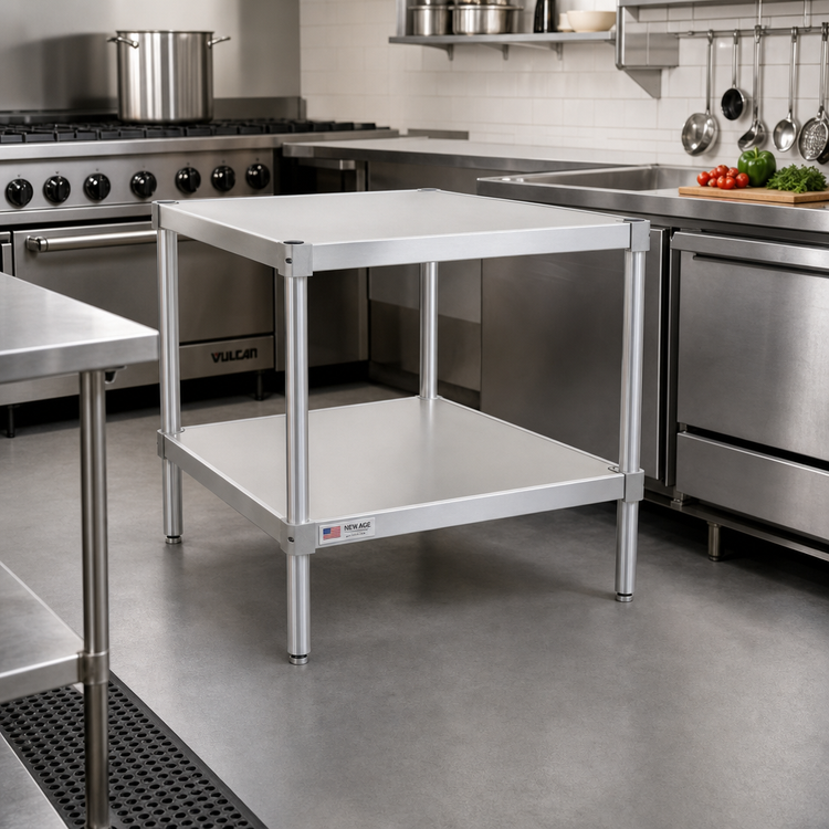 Product image #2 for New Age 24W x 20D x 36H Stationary Modular Aluminum Equipment Stand with 2 Adjustable Solid Shelves
