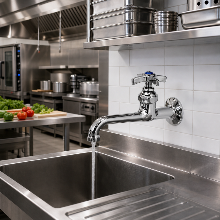 Product image #2 for Heavy-Duty Single Sink Wall-Mount Faucet, 1/2 Inch IPS Female Inlet, 4 Inch Spout Reach