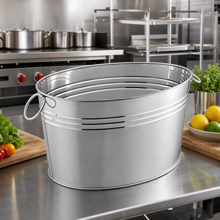 Product image #2 for American Metalcraft 25 Qt. Oval Stainless Steel Cooling Tub with Satin and Mirror Finish
