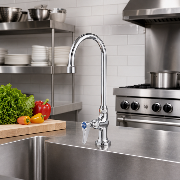 Product image #2 for T&S Brass Single Pantry Deck-Mount Faucet with 5 3/4-Inch Swivel Gooseneck Spout