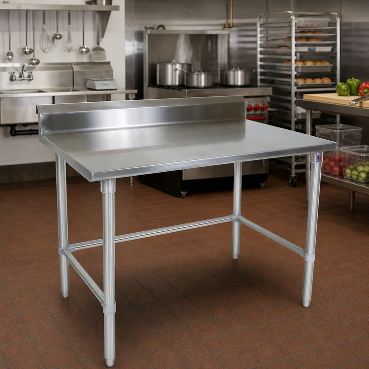 Product image #2 for John Boos Stallion 84-Inch x 30-Inch Stainless Steel Work Table with 5-Inch Backsplash, Safety Edge, and Galvanized Base
