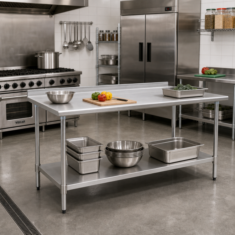 Product image #2 for BlendPort Budget Series 72-Inch W x 30-Inch D Stainless Steel Work Table with Rear Upturn and Adjustable Undershelf