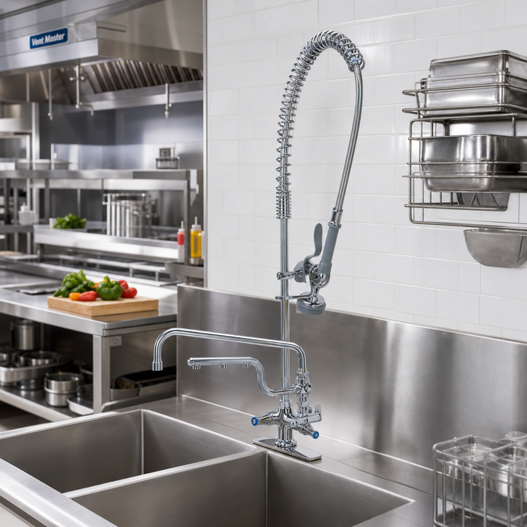 Product image #2 for T&S Brass UltraRinse Single-Hole Deck Mount Mixing Faucet with 12-Inch Swing Nozzle and Pre-Rinse Sprayer