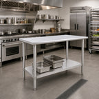 Thumbnail image #2 for Eagle Group Spec-Master T2484SE 84-Inch Stainless Steel Flat Top Work Table with Adjustable Undershelf, 14-Gauge 300 Series Top