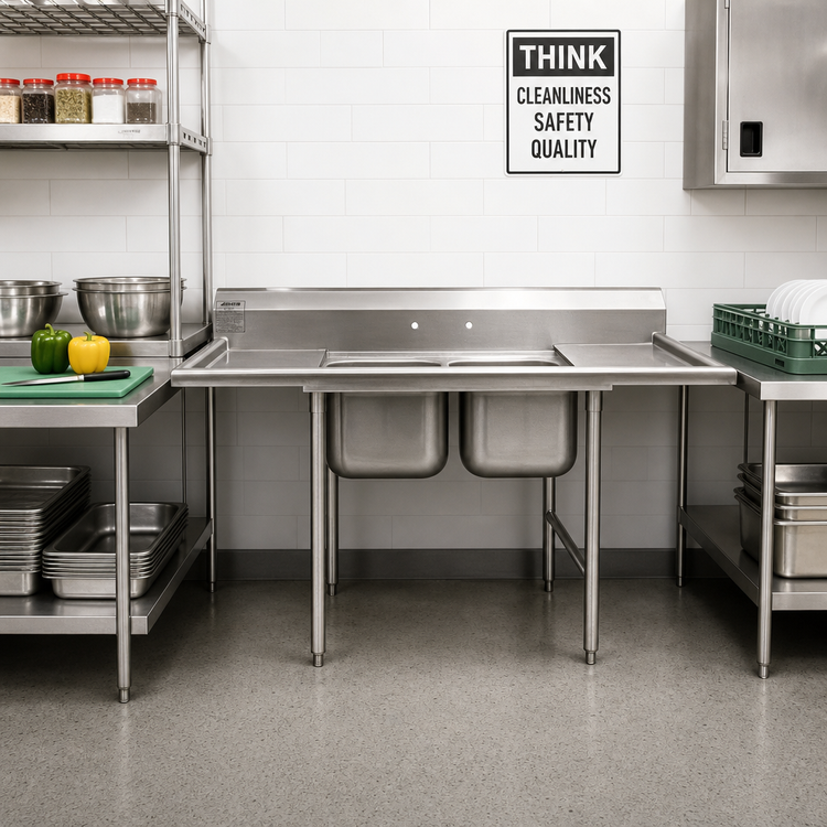 Product image #2 for Eagle Group 314 Series Two-Compartment Stainless Steel Sink with 18-Inch Right Drainboard