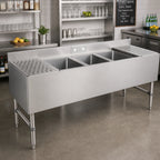 Thumbnail image #2 for John Boos UBS3-2184-2D24 84-Inch 3-Compartment Underbar Sink Unit with Left and Right Drainboards, 300 Series Stainless Steel