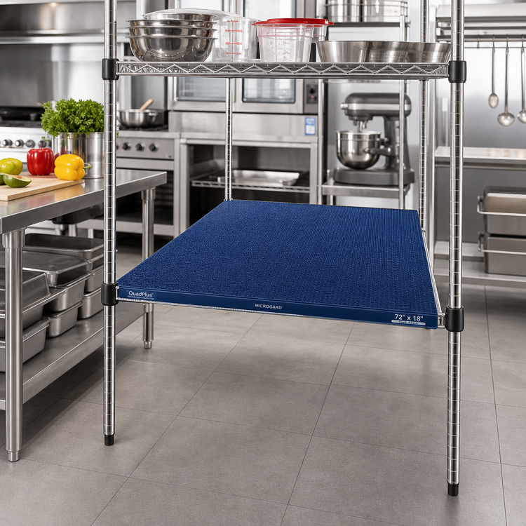 Product image #2 for QuadPlus 72 in. x 18 in. Solid Blue Polymer Shelf Mat with MICROGARD and Chrome Quad-Adjust Frame