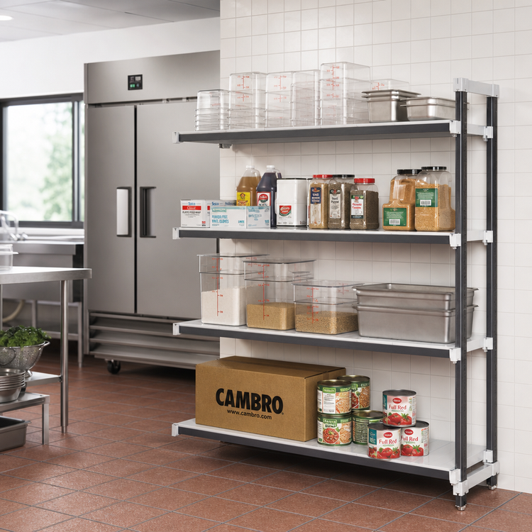 Product image #2 for Cambro Camshelving Elements XTRA 4-Tier Solid Stationary Add-On Polymer Shelving Unit, 21 x 60 x 84 Inches, Speckled Gray