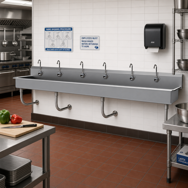 Product image #2 for Advance Tabco FC-WM-120EFADA 120 Inch Wide Wall-Mounted Multiwash Hand Sink with 6 Electronic Faucets