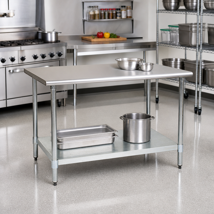 Product image #2 for BlendPort Budget Series 72-Inch x 24-Inch Flat Top Work Table with 430 Stainless Steel Top and Galvanized Undershelf