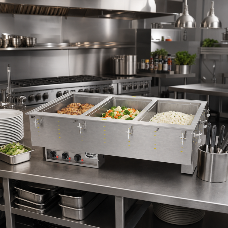 Product image #2 for Vollrath 3-Well Drop-In Electric Hot Food Well Unit with Auto-Fill, Thermostatic Controls, and Marine-Grade Stainless Steel Wells