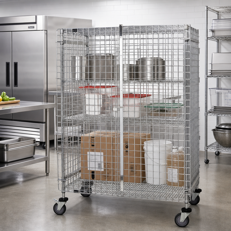Product image #2 for Quantum Mobile Wire Security Unit with Doors and Panel Set, Chrome Finish, 48W x 18D x 69H