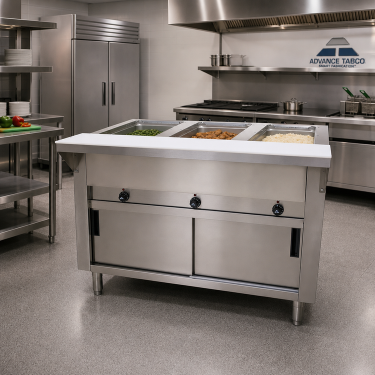 Product image #2 for Advance Tabco Triumph (Supreme) Electric 3-Well Open-Well Hot Food Table with Enclosed Base and Cutting Board