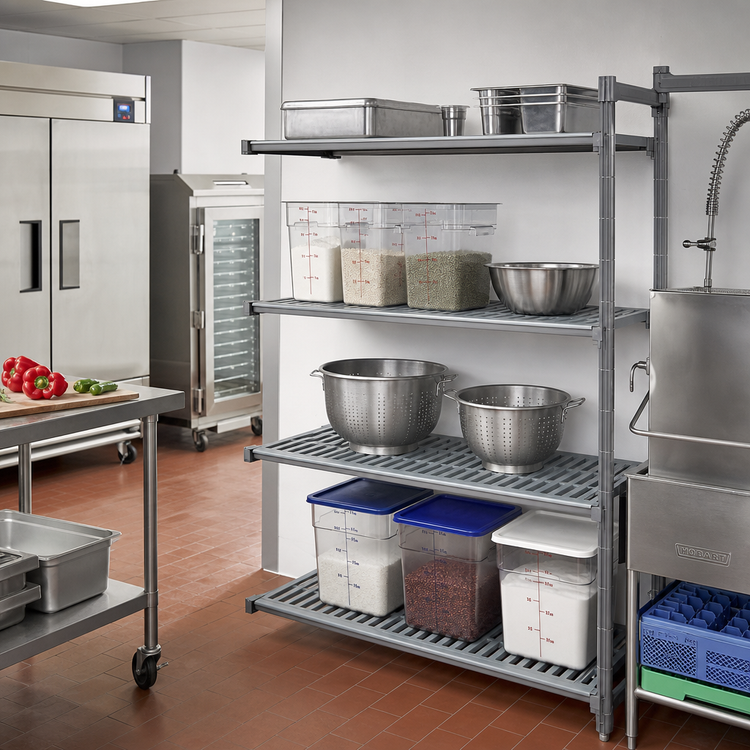 Product image #2 for Cambro Camshelving Basics Plus 18" x 60" x 84" 4-Tier Vented and Solid Polymer Add-On Shelving Unit