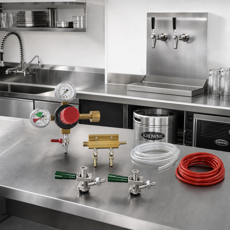 Product image #2 for Krowne 2-Faucet Draft Beer Kit with Primary Regulator, Manifold, Air Lines, and Sankey Keg Taps