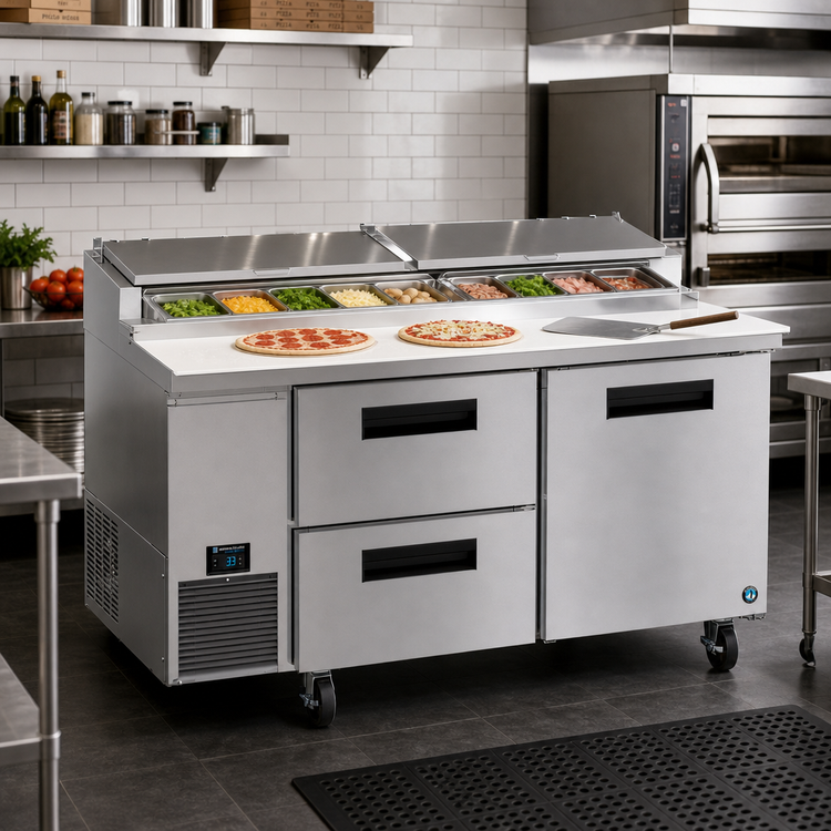 Product image #2 for Hoshizaki Steelheart 67-Inch Two-Section Pizza Prep Table with One Door and Two Drawers