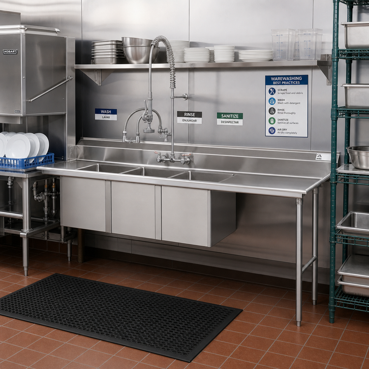 Product image #2 for Advance Tabco 3-Compartment Sink Dishtable with 11-Inch Right Drainboard, 83-Inch Wide