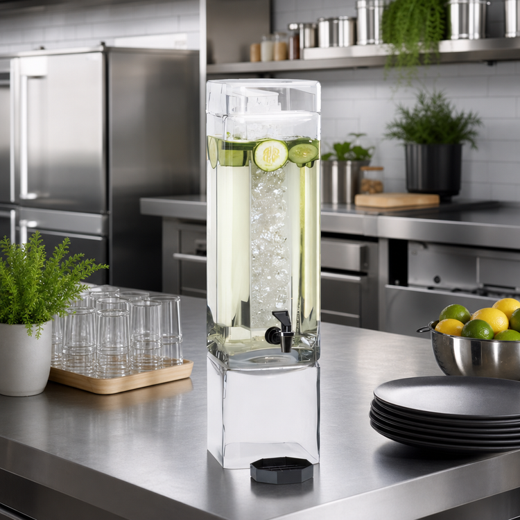 Product image #2 for Cal-Mil 3 Gallon Square Clear Acrylic Beverage Dispenser with Ice Chamber and Drip Tray