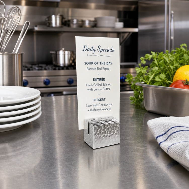 Product image #2 for American Metalcraft Hammered Aluminum Rectangular Menu Card Holder, 1-1/4 x 1 x 1 Inch