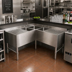 Thumbnail image #2 for John Boos UBS3C-1848-2D18 Slim-Line 3-Compartment Underbar Corner Sink with Dual 18-Inch Drainboards, 48 x 18 Inches