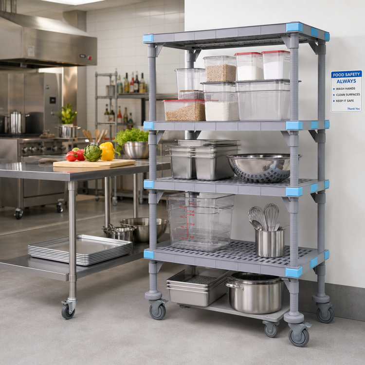 Product image #2 for Millenia 4-Shelf Mobile Polymer Shelving Starter Unit, 36W x 18D x 62H