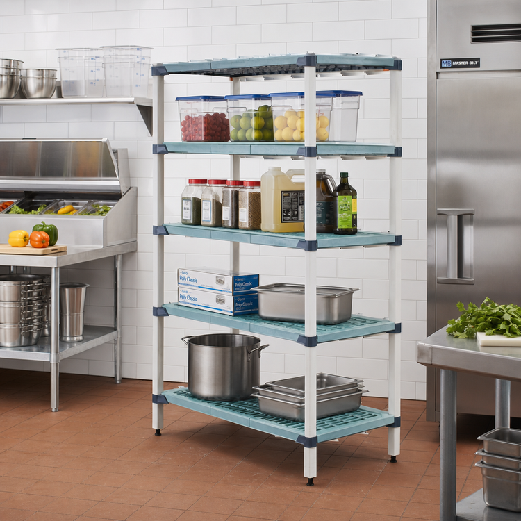 Product image #2 for MetroMax i Stationary 4-Shelf Open Grid Polymer Starter Shelving Unit, 42"W x 18"D x 63"H