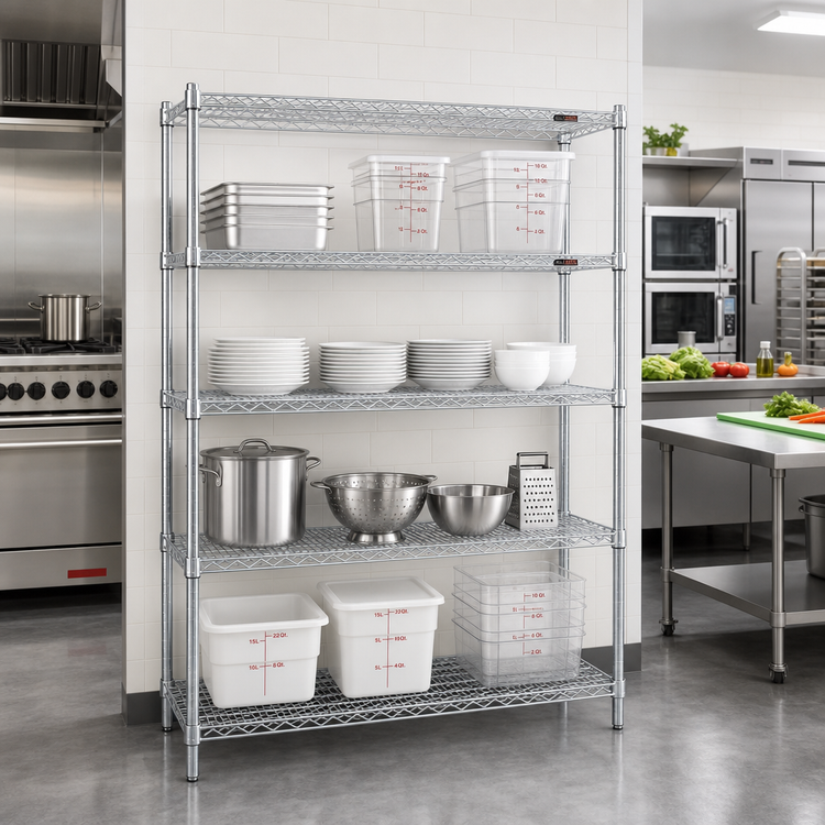 Product image #2 for EAGLEbrite 4-Tier Wire Shelving Starter Unit with QuadTruss Shelves, 60"W x 21"D x 63"H, Zinc Finish