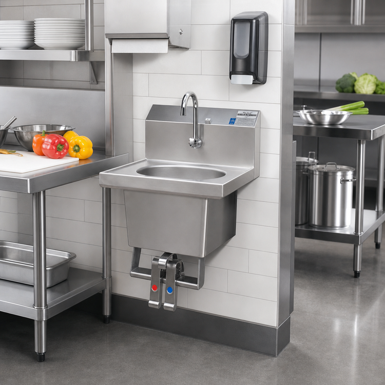 Product image #2 for Eagle Group Wall-Mounted Knee Pedal Hand Sink with 13-1/2 x 9-3/4 x 6 Inch Bowl