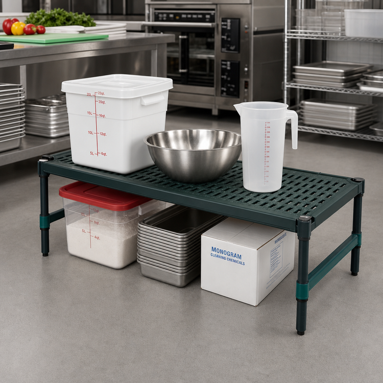 Product image #2 for QuadPlus Mobile Dunnage Rack with 3-Sided Frame and Louvered Polypropylene Mat, 60 x 24 x 14 Inches, 800 lb Capacity