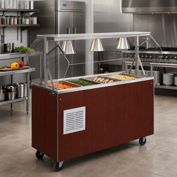 Product image #2 for Vollrath 2-Series Affordable Portable Refrigerated Cafeteria Unit with Breath Guard, 4-Pan, Cherry Woodgrain