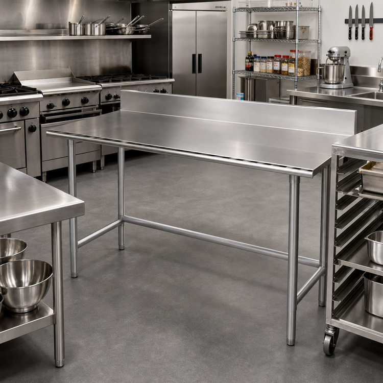 Product image #2 for Advance Tabco 108-Inch x 30-Inch 16-Gauge 304 Stainless Steel Work Table with 5-Inch Backsplash