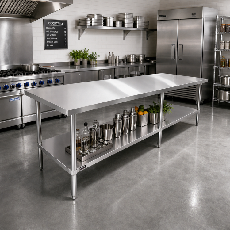 Product image #2 for Sapphire 108-Inch Stainless Steel Flat-Top Cocktail Station Worktable with Undershelf