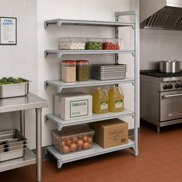 Product image #3 for Cambro Camshelving Premium 4-Shelf Solid Add-On Shelving Unit, 24" W x 18" D x 64" H, Speckled Gray