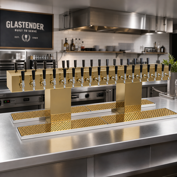 Product image #2 for Glastender Double-Sided Countertop Draft Dispensing Tower, 36 Faucets, 2 Columns, Polished Brass Finish