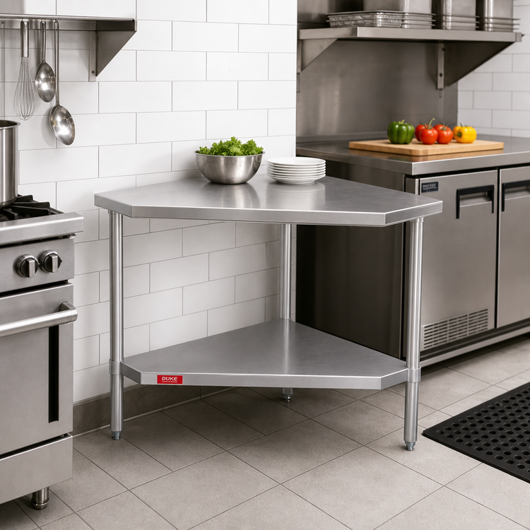 Product image #2 for Duke 30 x 30 Inch Stainless Steel Corner Work Table with Undershelf
