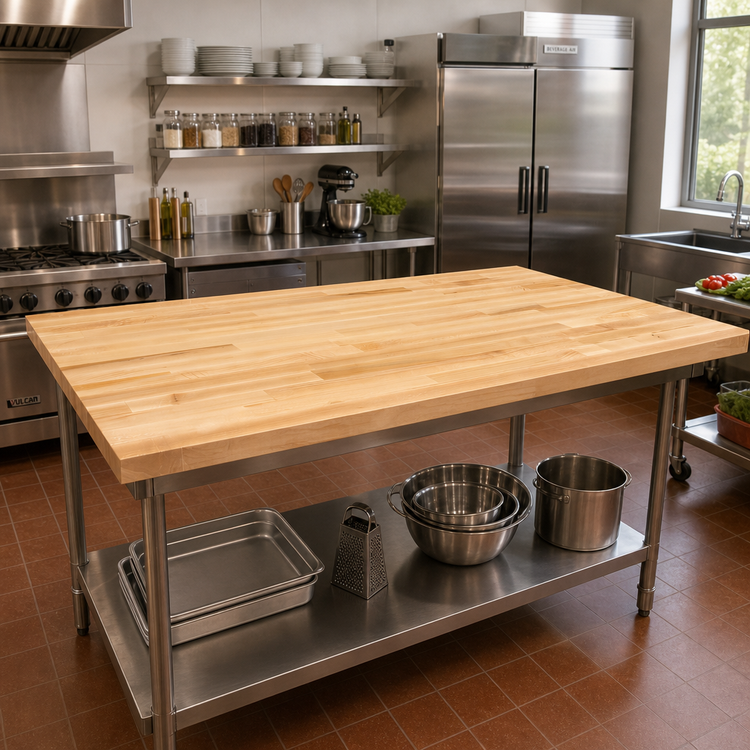 Product image #2 for John Boos Boos Block 60 Inch x 36 Inch Blended Edge Grain Maple Kitchen Countertop with Varnique Finish