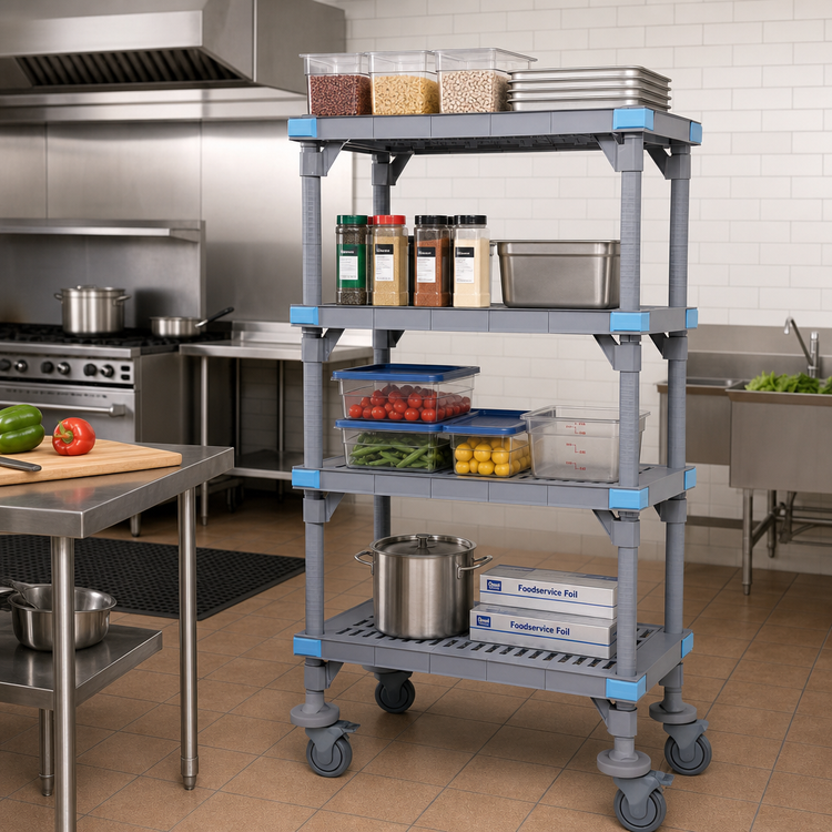 Product image #2 for Quantum Millenia Mobile Polymer Shelving Starter Unit, 54W x 18D x 86H, 5 Shelves, Gray