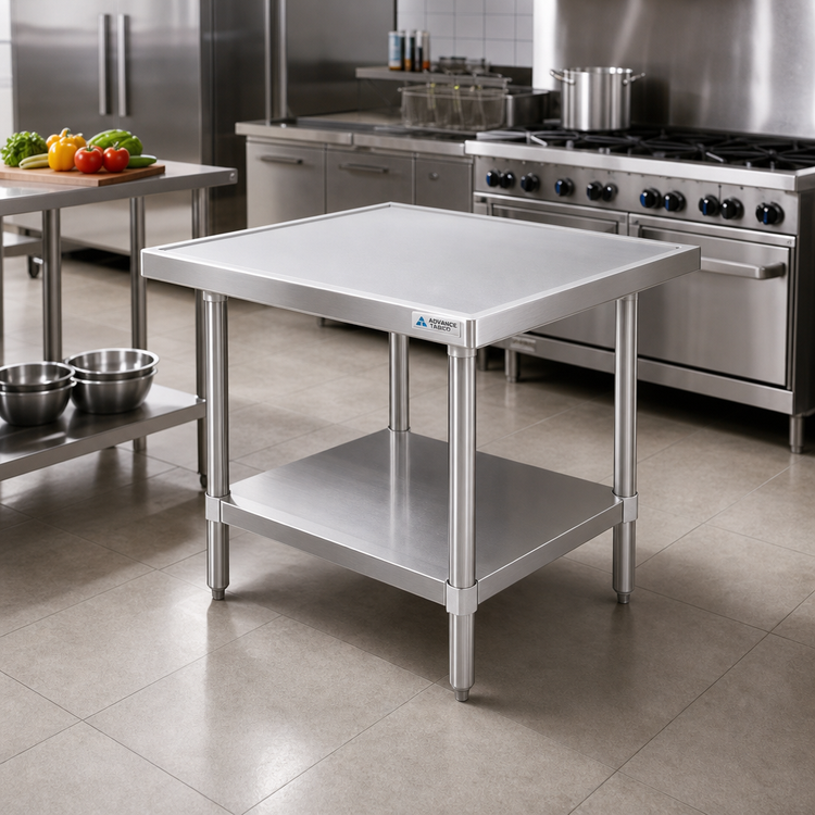 Product image #2 for Advance Tabco 36 Inch x 30 Inch Stainless Steel Equipment Stand with Adjustable Undershelf