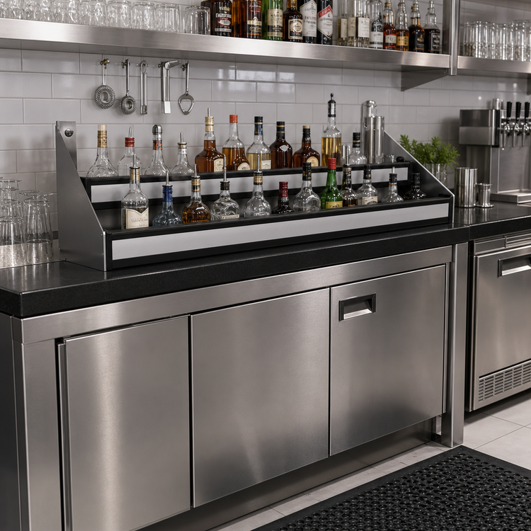 Product image #2 for Glastender 27-Inch Double Stainless Steel Underbar Speed Rail with Sound-Deadened Covers