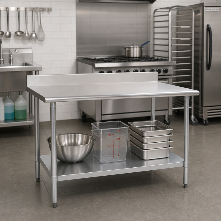 Product image #2 for BlendPort Deluxe Series 72-Inch x 30-Inch Stainless Steel Work Table with 4-1/2-Inch Backsplash and Adjustable Undershelf