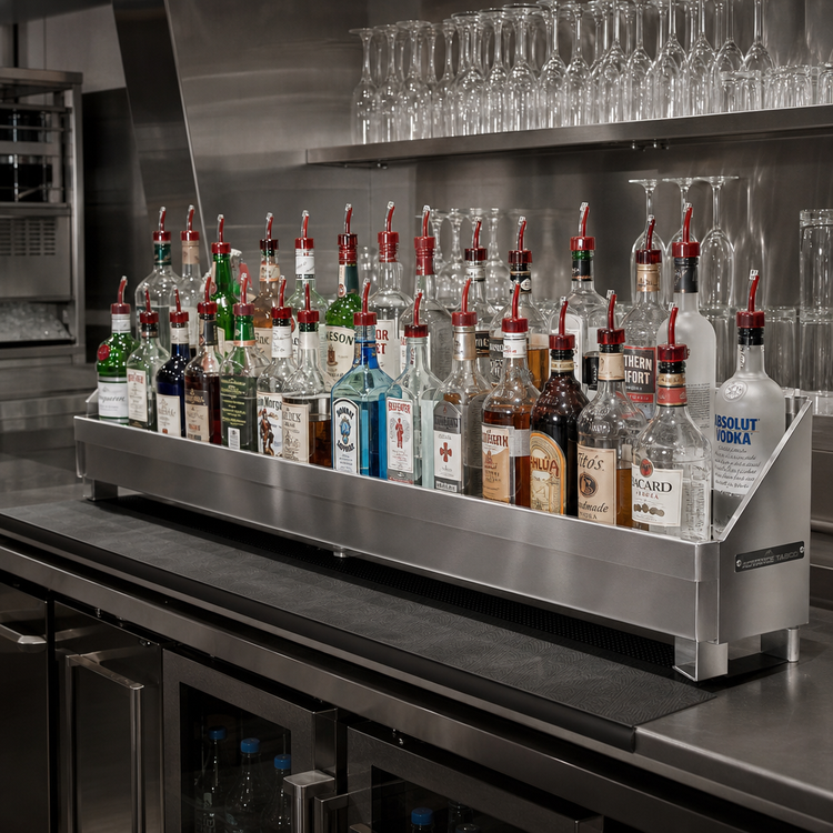Product image #2 for Advance Tabco Underbar Basics Double-Tier Stainless Steel Speed Rail, 84 Inch, 46-52 Bottle Capacity