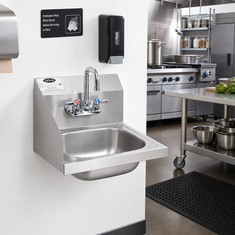 Product image #2 for Krowne Wall-Mount Stainless Steel Hand Sink with Left Side Splash and Faucet Included