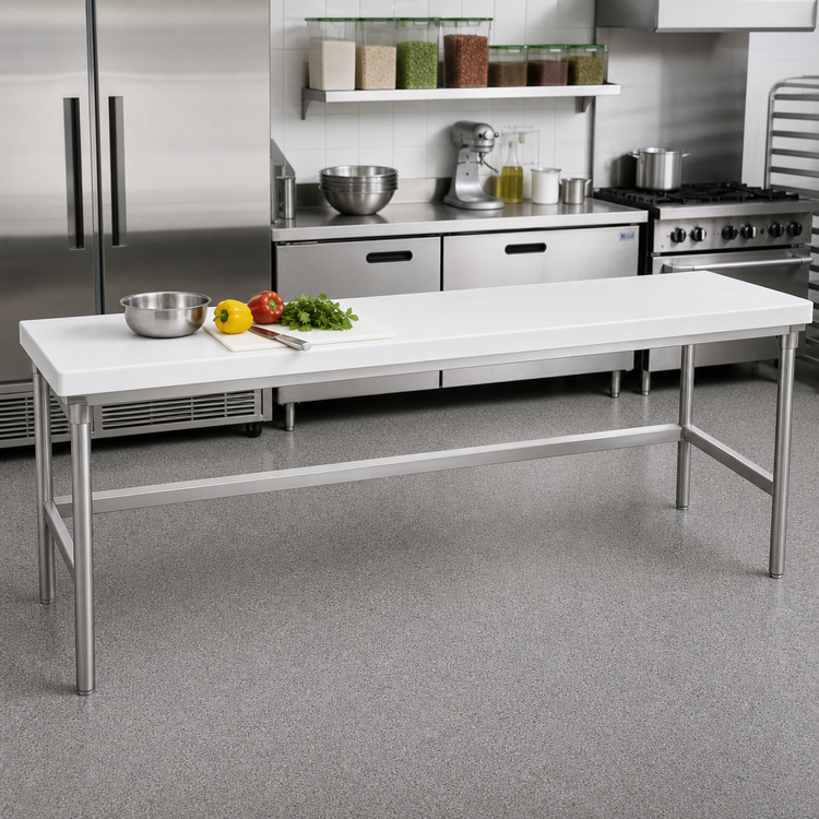 Product image #2 for Advance Tabco Poly-Vance 10-Foot Poly-Top Work Table, 120 Inch x 24 Inch, 5/8 Inch Thick Flat Top, Stainless Steel Base