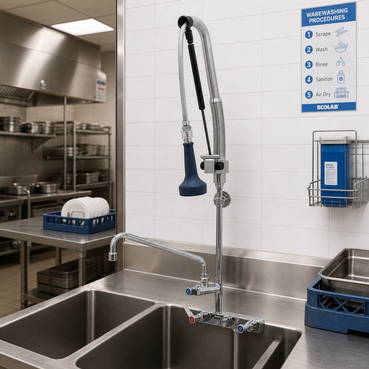 Product image #1 for EverSteel DuraPull Deck-Mount Pull-Down Pre-Rinse Unit with 12-Inch Swing Spout Add-On Faucet
