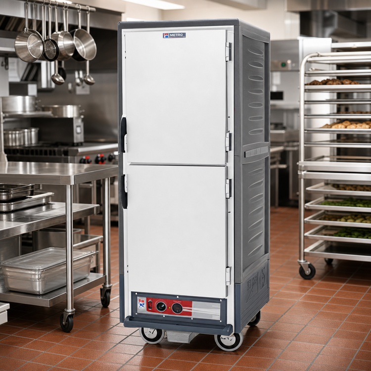 Product image #2 for Metro C5 3 Series Insulation Armour Full Height Mobile Heated Holding Cabinet, Low Watt, Dutch Solid Doors, Gray