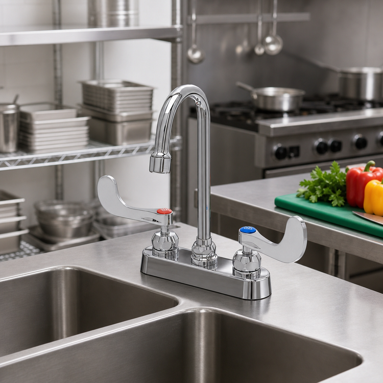 Product image #2 for Workboard Mixing Faucet with Swivel Gooseneck Spout, 4-Inch Deck Mount, 4-Inch Centers