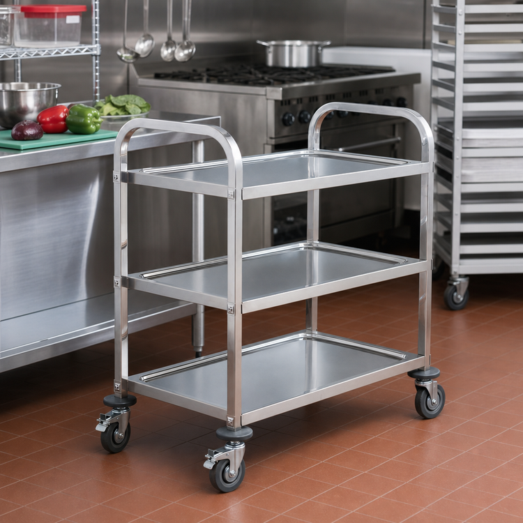 Product image #2 for Winco 3-Tier Stainless Steel Bus Cart with Wheels, 37 x 19 x 37 Inches