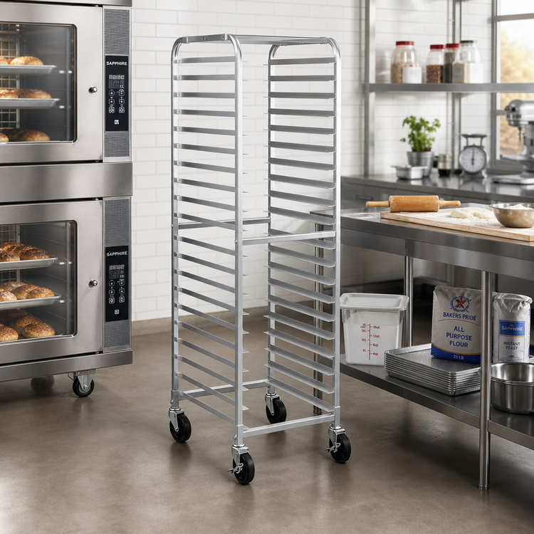Product image #2 for Sapphire Welded Aluminum End-Loading Sheet Pan Rack, 20-Pan Capacity, Swivel Casters
