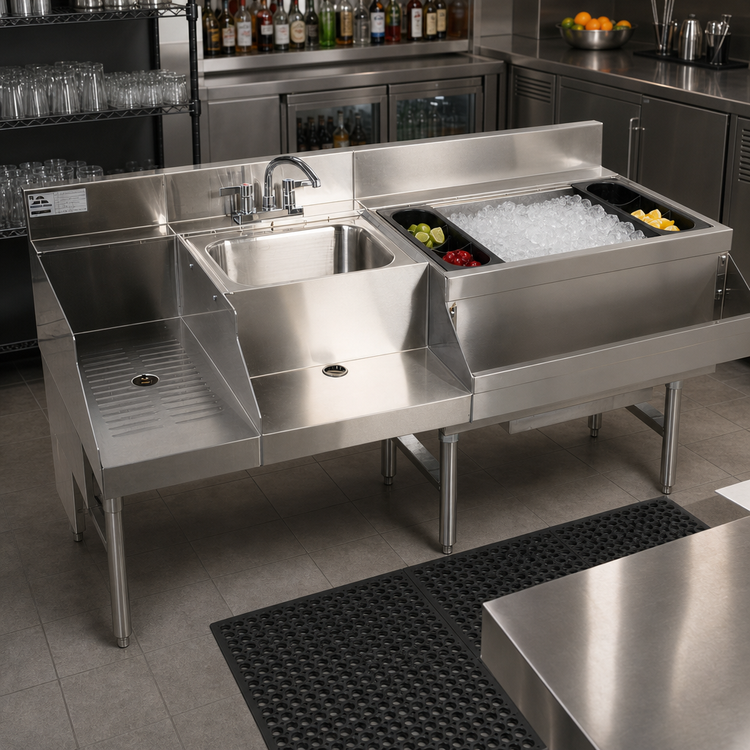 Product image #2 for Advance Tabco Underbar Basics™ Uni-Serv Stainless Steel Speed Bar with Right-Side Ice Bin and Dump Sink, 60-Inch